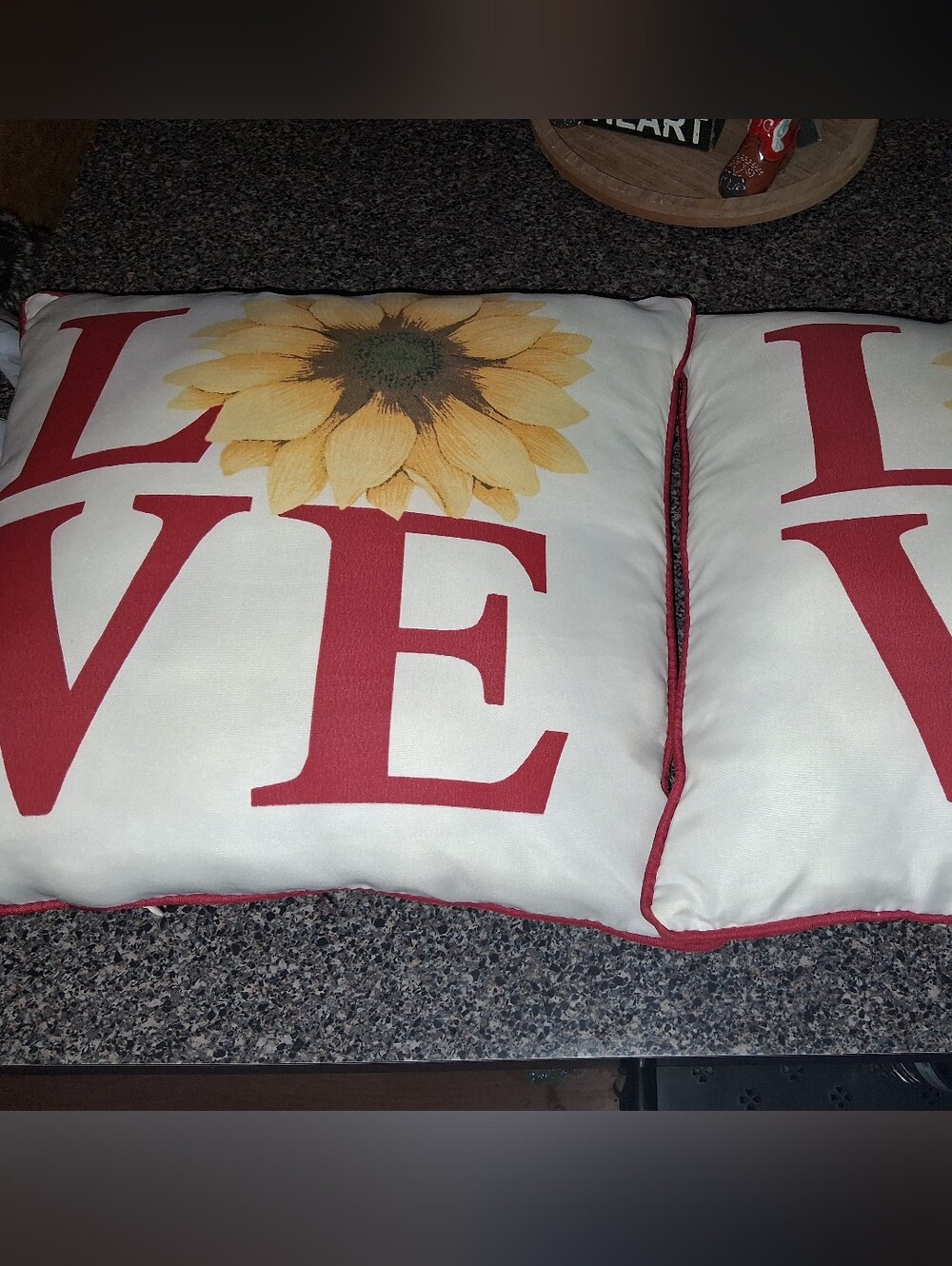 Sunflower 'LOVE' Accent Throw Pillows- Cream and Red